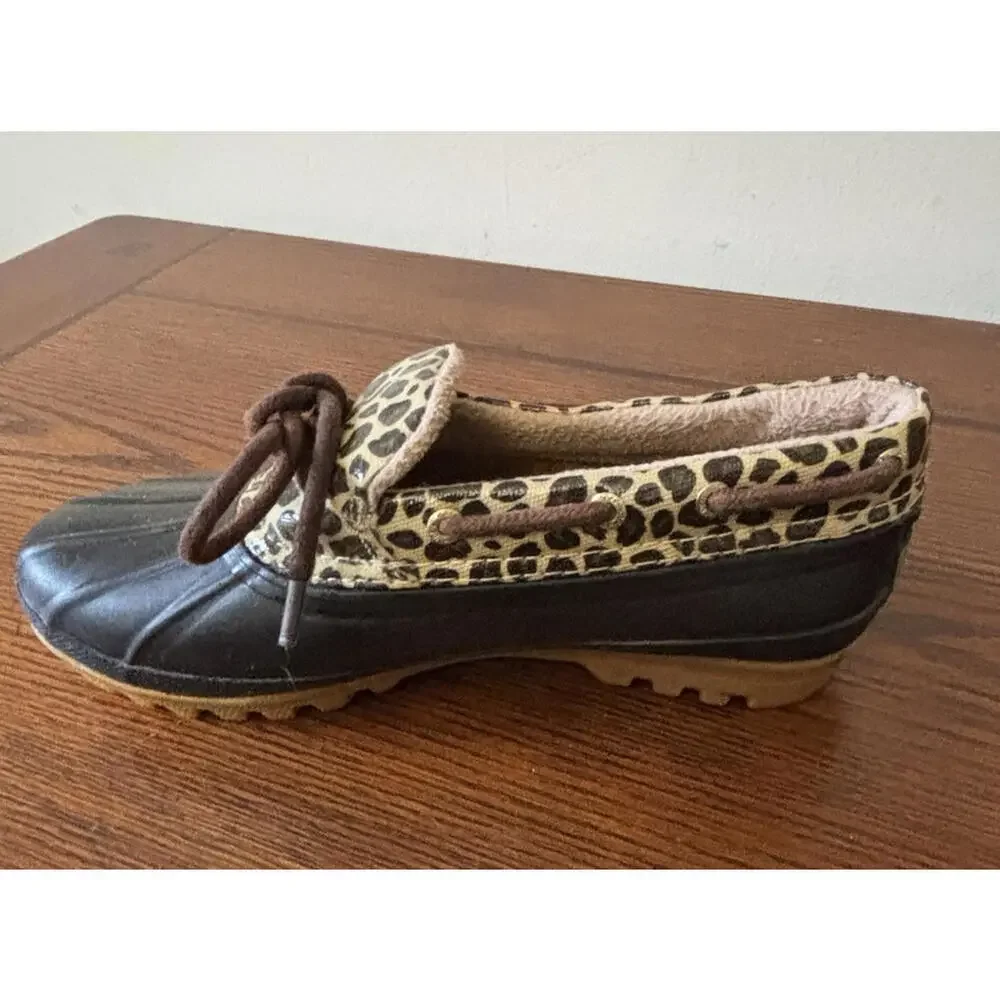Sperry Womens Size 7 Saltwater 1 Eye Slip On Cheetah Duck Boots Shoes - Picture 8 of 9